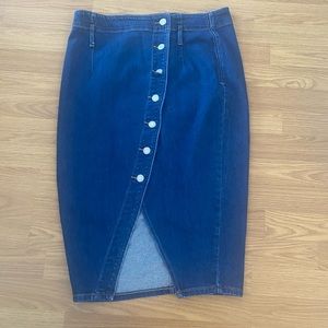 High waisted denim skirt, asymmetric cut, size 14
